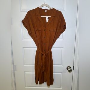 Old Navy Rust Brown Button-Front Midi Shirt Dress